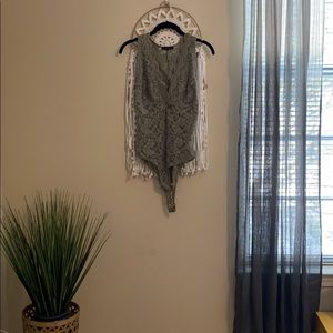 Green Lace V-Neck Tank Bodysuit